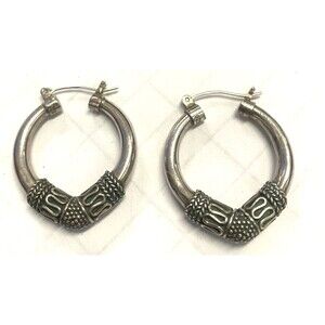 Vintage BA Suarti  Sterling Silver 925 Drop Hoop Earrings